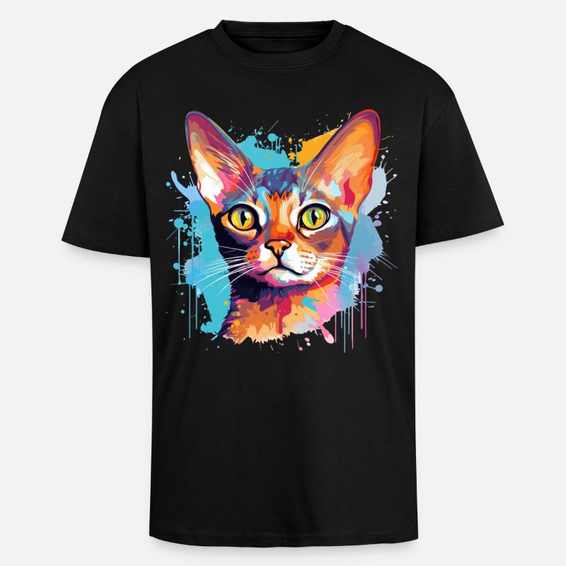 Abessinisches Katzengesicht – bunte Splash-Kunst - Oversized Heavyweight Unisex T-Shirt - Schwarz