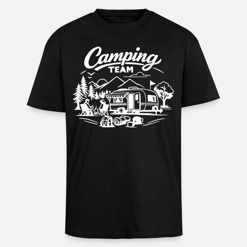 Camping Team - Oversized Heavyweight Unisex T-Shirt - Schwarz