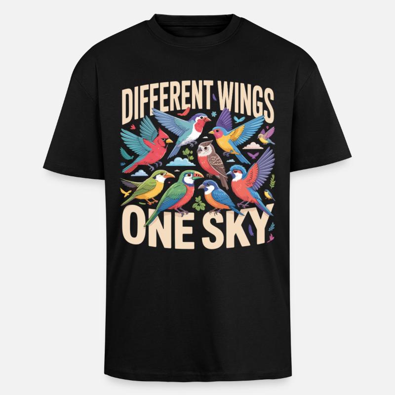Different Wings One Sky Vogel - Oversized Heavyweight Unisex T-Shirt - Schwarz