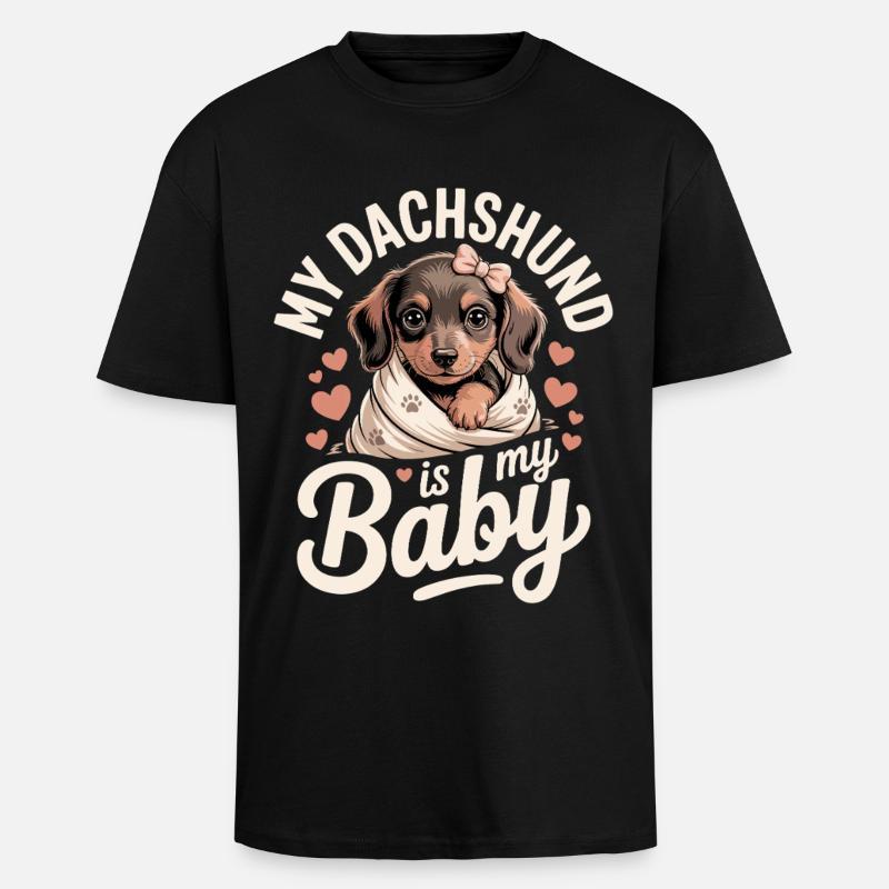 Bébé teckel - T-shirt unisexe oversize épais - noir