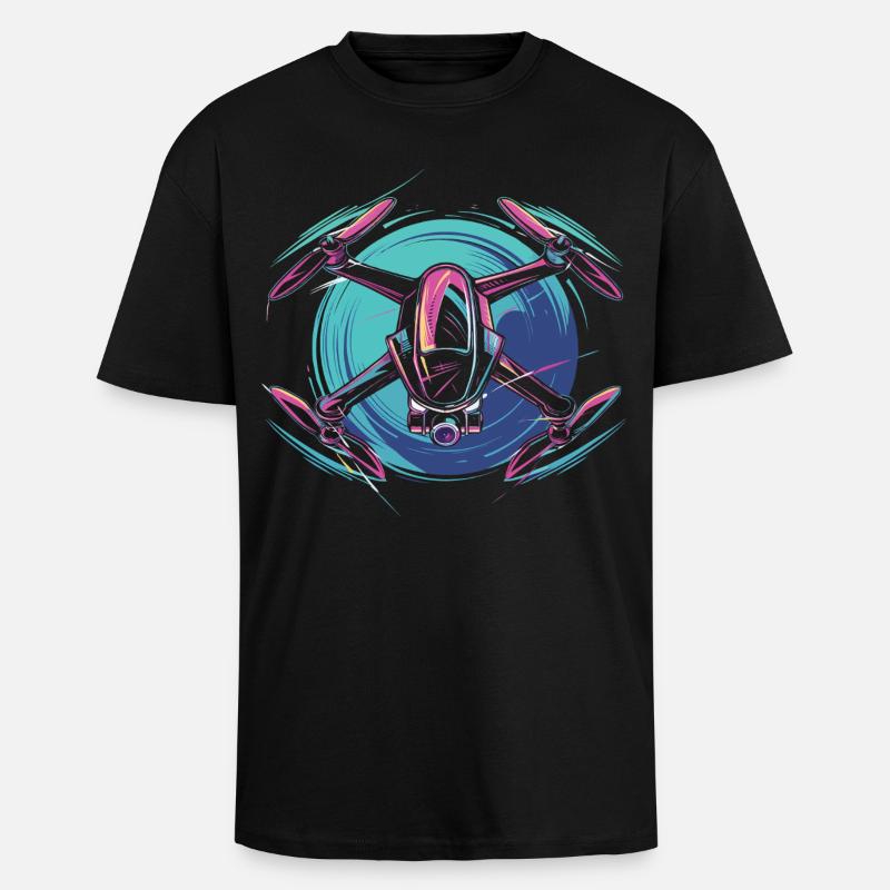 Neon Drohne - Oversized Heavyweight Unisex T-Shirt - Schwarz