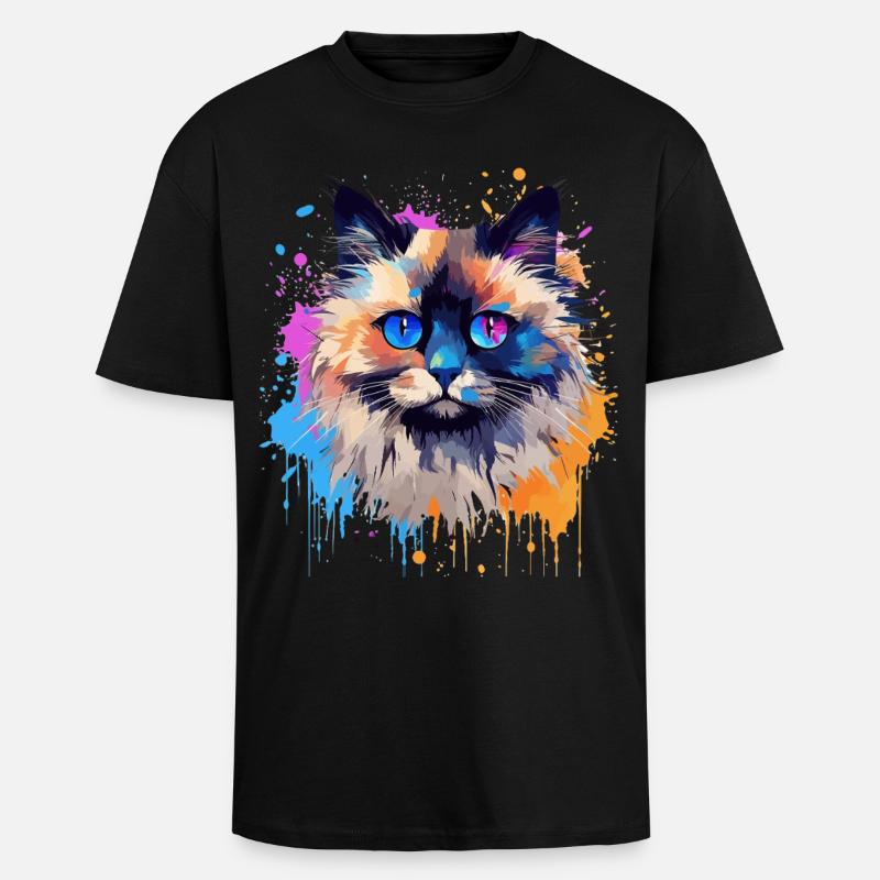 Bunte Birman-Katzengesicht-Splash-Kunst - Oversized Heavyweight Unisex T-Shirt - Schwarz