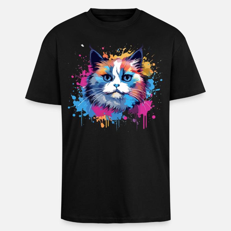 Birman-Katzengesicht Bunte Splash-Kunst - Oversized Heavyweight Unisex T-Shirt - Schwarz