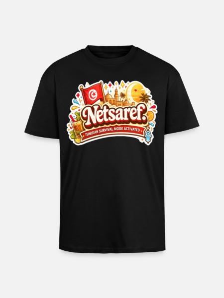 Netsaref – Funny Tunisian Survival Mode Design - Unisex Oversized Heavyweight T-shirt - black