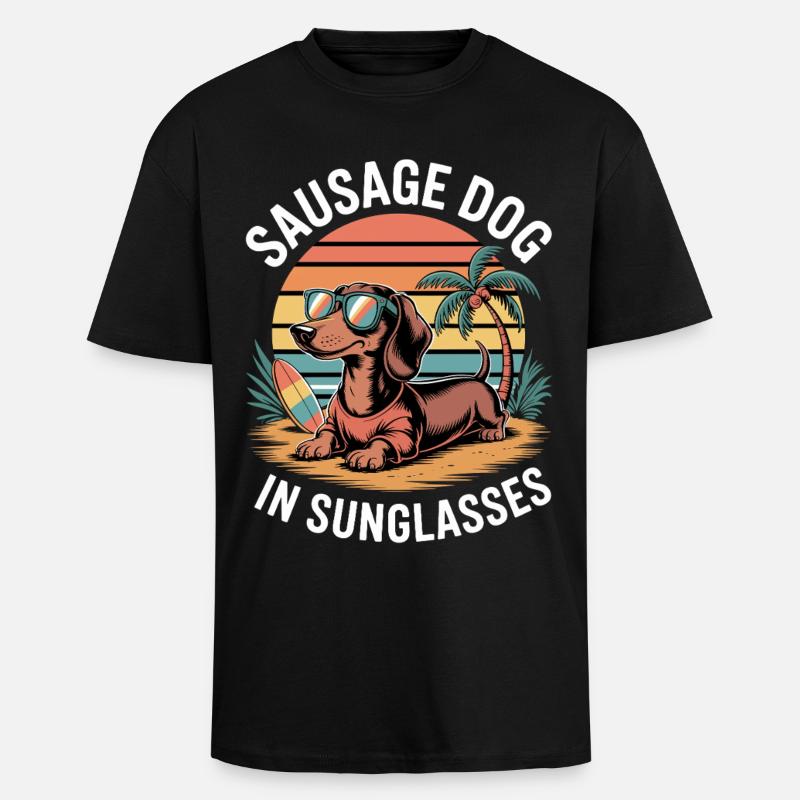 Teckel de plage - T-shirt unisexe oversize épais - noir