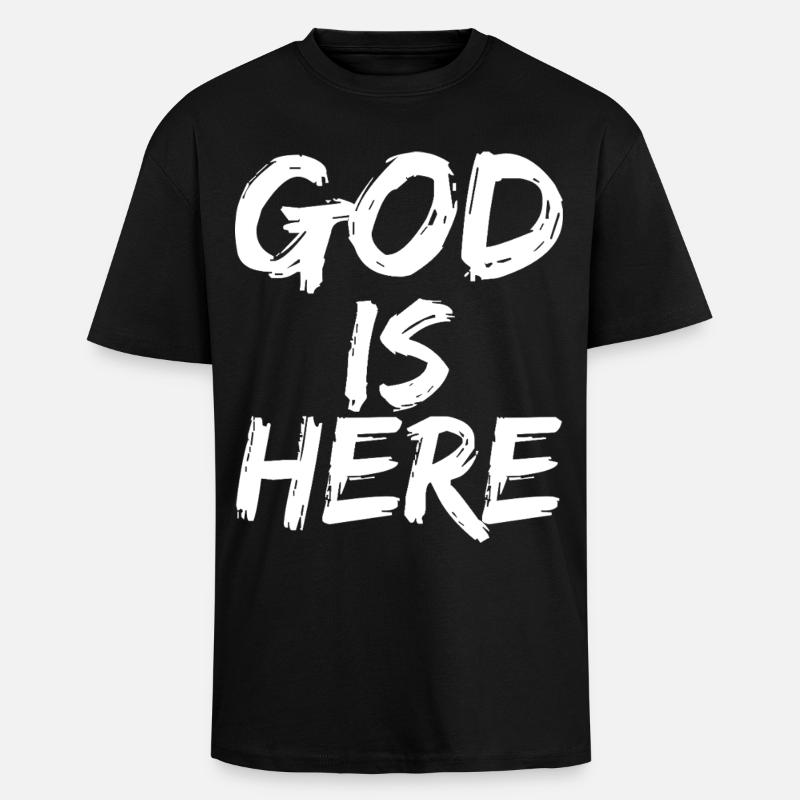 Dieu est là - T-shirt unisexe oversize épais - noir