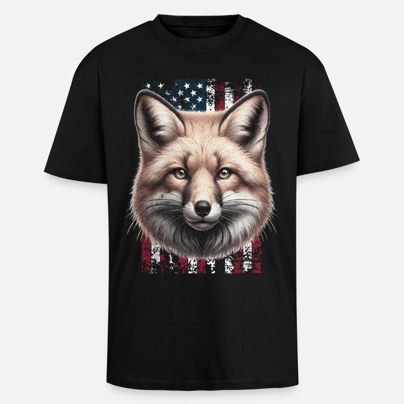 Fox US Red Fox Fox - T-shirt unisexe oversize épais - noir