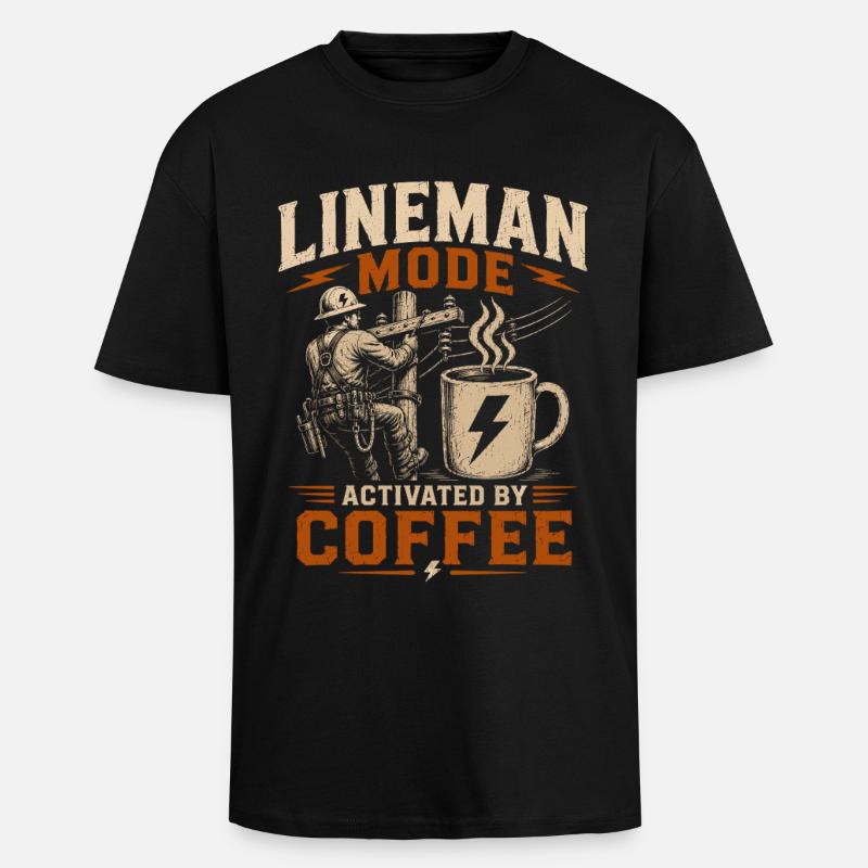 Drôle de Lineman Coffee Électricité - T-shirt unisexe oversize épais - noir