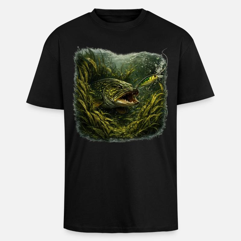 Hecht-Hinterhalt-Räuberfisch-Design - Oversized Heavyweight Unisex T-Shirt - Schwarz