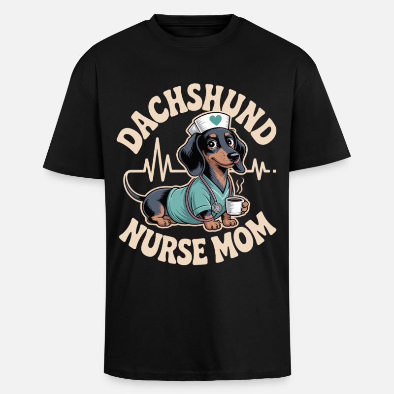 Maman infirmière teckel - T-shirt unisexe oversize épais - noir
