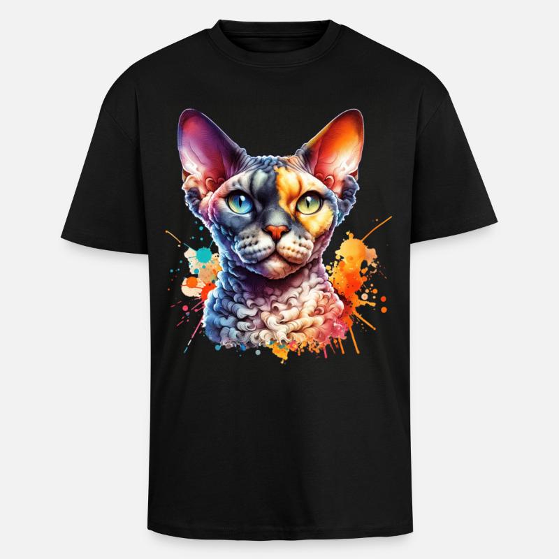 Devon Rex Motif - Unisex Oversized Heavyweight T-shirt - black