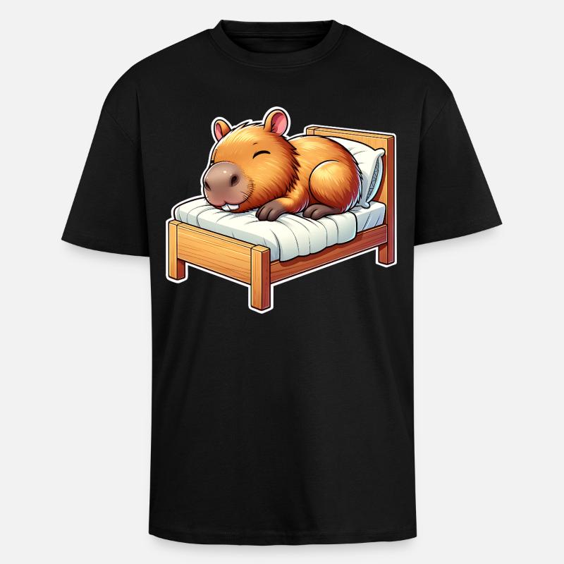 Capybara Schlafen - Oversized Heavyweight Unisex T-Shirt - Schwarz