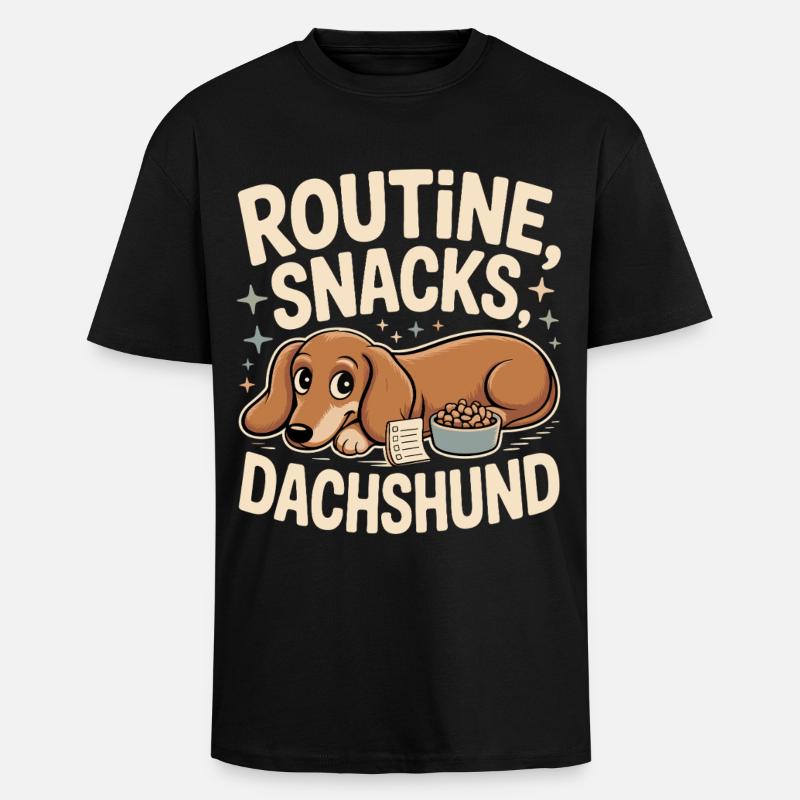 Routine Snacks Dachshund - Unisex Oversized Heavyweight T-shirt - black