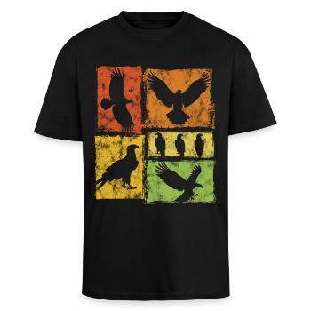 Eagle Retro Graphic - T-shirt unisexe oversize épais - noir - Devant - Alina (178cm) & Michal (187cm)