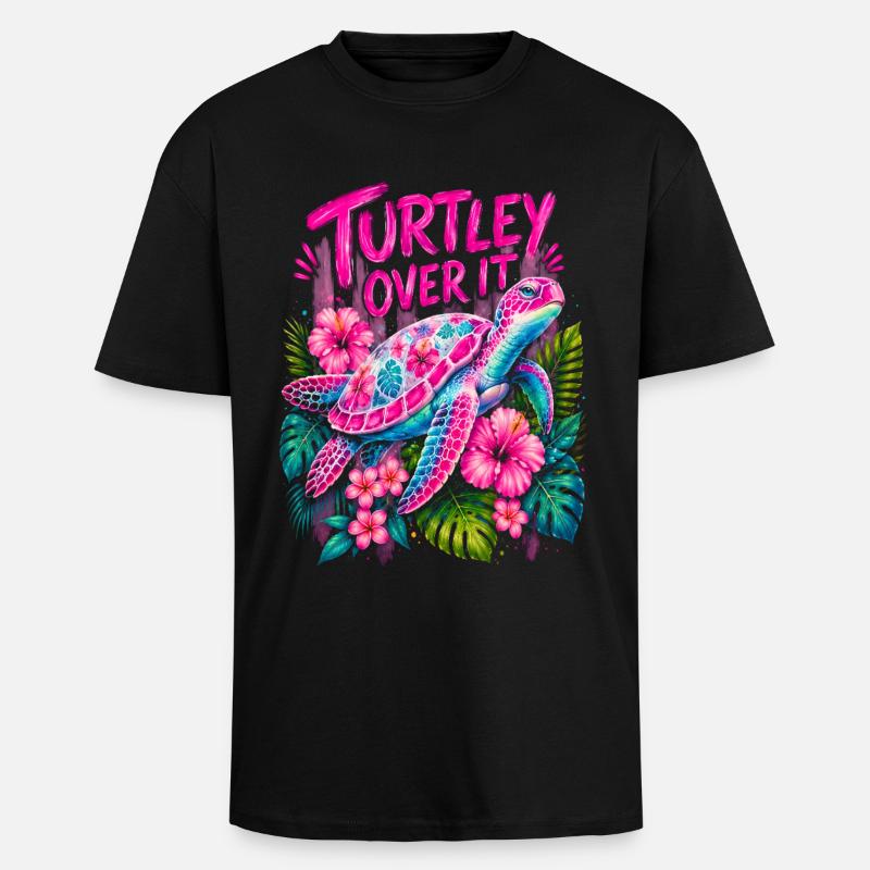 Turtley Over It Cute Turtle Flower - Oversized Heavyweight Unisex T-Shirt - Schwarz