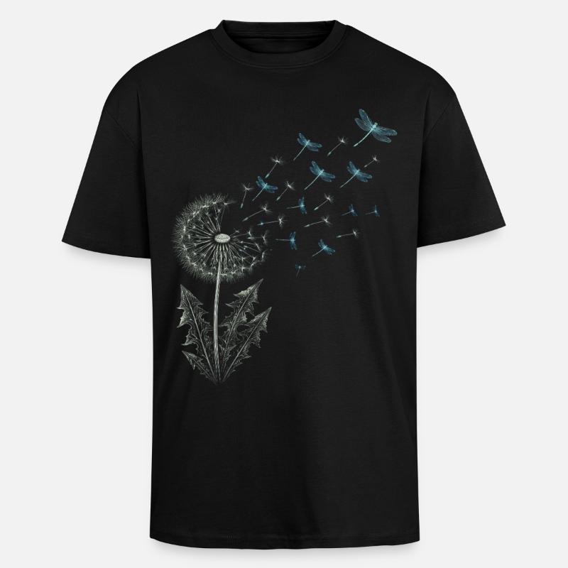 Pusteblume mit Libellen - Oversized Heavyweight Unisex T-Shirt - Schwarz
