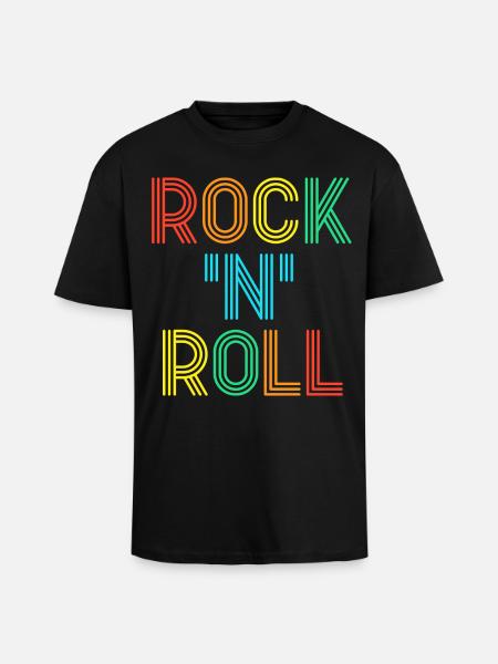 Rock'N'Roll Mehrfarbiger Retro-Neontext - Oversized Heavyweight Unisex T-Shirt - Schwarz