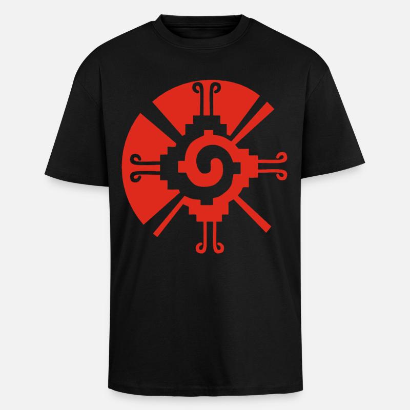 Solar Geometric Pattern (Red) - Unisex Oversized Heavyweight T-shirt - black