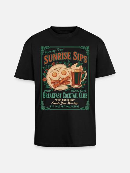 Breakfast Brunch Coffee Pancake Bacon Food - Unisex Oversized Heavyweight T-shirt - black