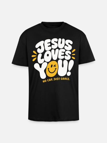 Jesus Loves You Grace Design - Unisex Oversized Heavyweight T-shirt - black