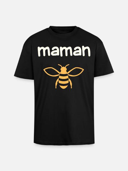 Maman Abeille sur Noir - T-shirt unisexe oversize épais - noir