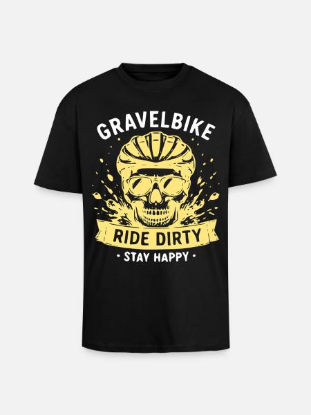 Gravel Bike Skull – Ride Dirty Stay Happy - Unisex Oversized Heavyweight T-shirt - black