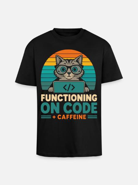 Fonctionner sous Code et Caffeine Cat - T-shirt unisexe oversize épais - noir