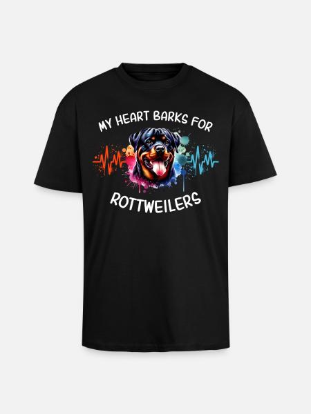 Rottweiler Heart Line - Unisex Oversized Heavyweight T-shirt - black