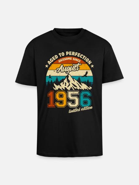 August 1956 | Aged to perfection | Birthday - Unisex Oversized Heavyweight T-shirt - black