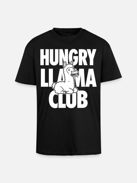 Hungry Llama Club with Burger - Unisex Oversized Heavyweight T-shirt - black