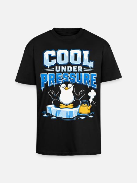Cool Under Pressure Pinguin Meditation - Oversized Heavyweight Unisex T-Shirt - Schwarz