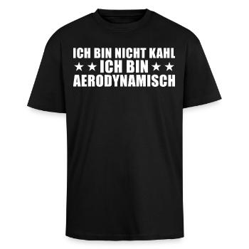 Glatze Nicht kahl Ich bin Aerodynamisch - Oversized Heavyweight Unisex T-Shirt - Schwarz - Vorne - Alina (178cm) & Michal (187cm)