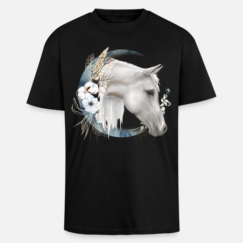 Pferdemotiv Boho - Oversized Heavyweight Unisex T-Shirt - Schwarz