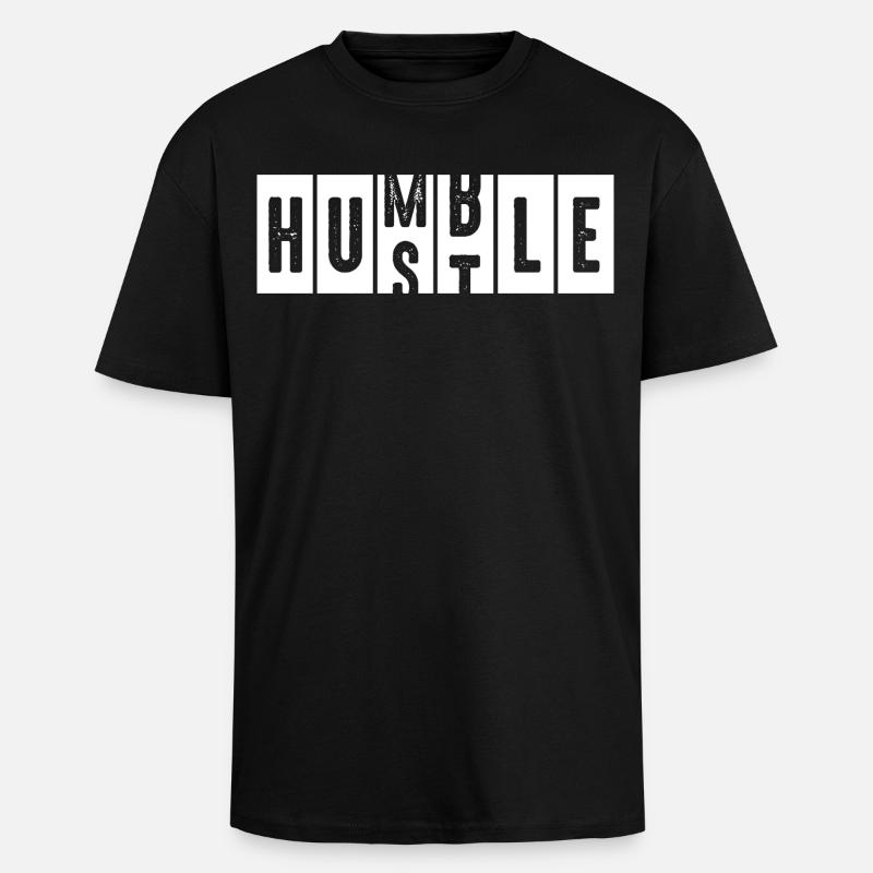 Humble Hustle Distressed Schriftzug - Oversized Heavyweight Unisex T-Shirt - Schwarz