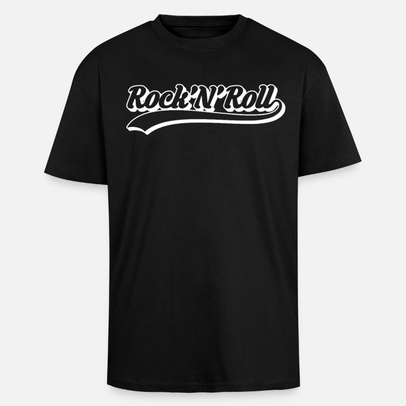 Rock 'N' Roll Retro Script - Unisex Oversized Heavyweight T-shirt - black