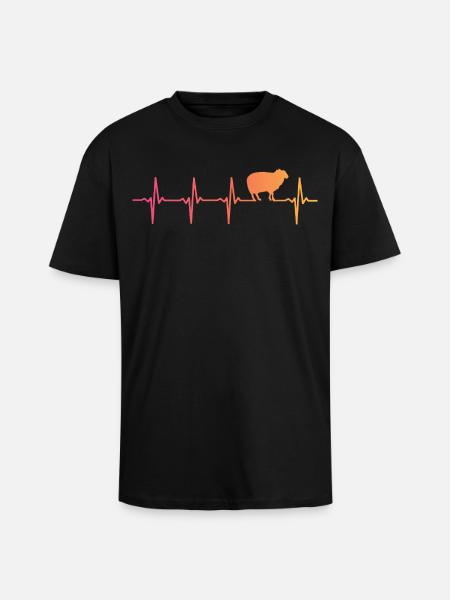 Sheep Sunset Heartbeat Gift Sheep - Unisex Oversized Heavyweight T-shirt - black