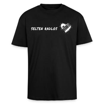 selten radlos fahrrad spruch geschenk reifenspur - Oversized Heavyweight Unisex T-Shirt - Schwarz - Vorne - Alina (178cm) & Michal (187cm)