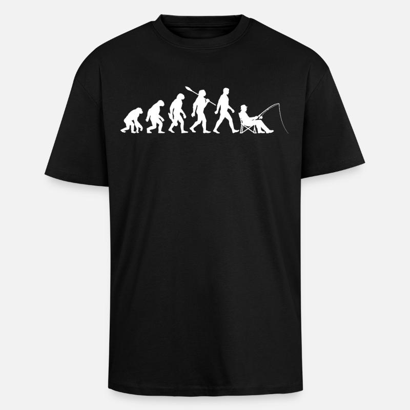 Evolution - Pêcheur, Cadeau de pêche - T-shirt unisexe oversize épais - noir