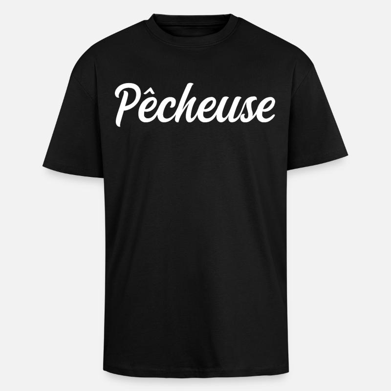 Pêcheuse Passionnée Pêche Eau Canne Poisson - T-shirt unisexe oversize épais - noir