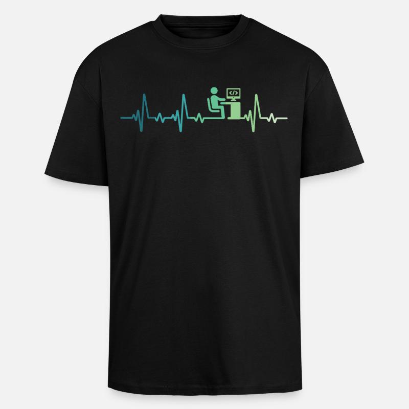 Heartbeat Programmer Developer - Unisex Oversized Heavyweight T-shirt - black