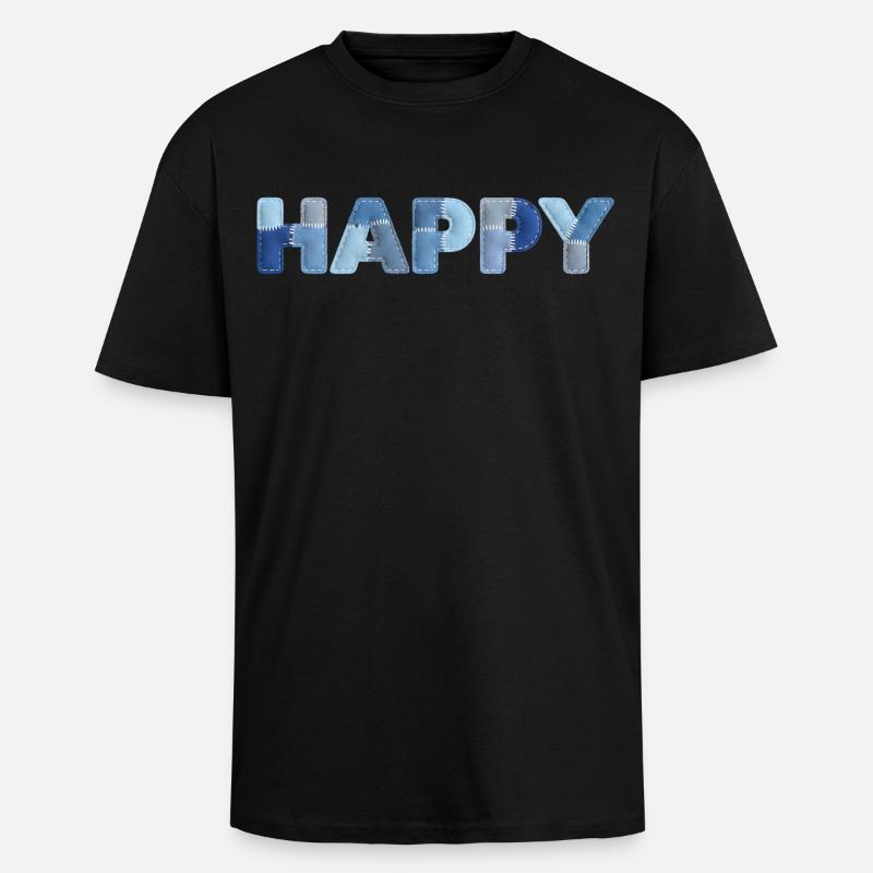 HAPPY Denim Patchwork New Trend - Unisex Oversized Heavyweight T-shirt - black