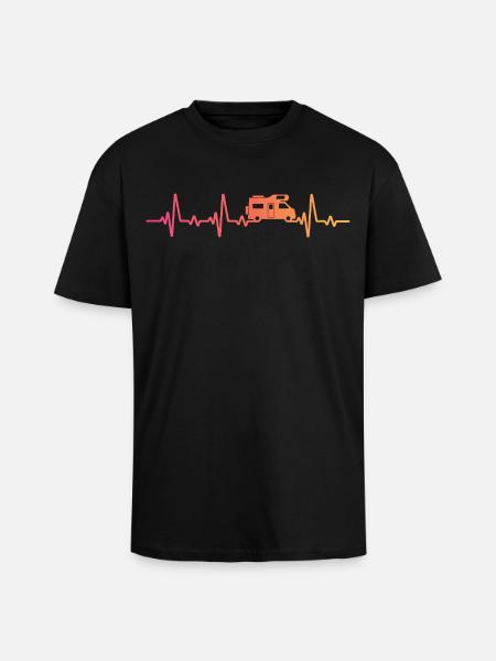 Sunset Heartbeat Camping Motorhome - Unisex Oversized Heavyweight T-shirt - black