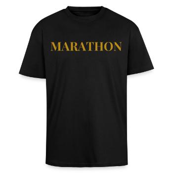marathon - Unisex Oversized Heavyweight T-shirt - black - Front - Alina (178cm) & Michal (187cm)