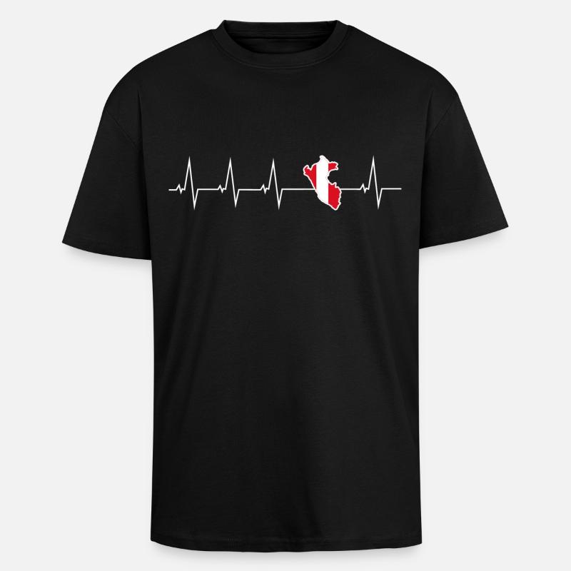 Ich liebe Peru - Herzschlag - Oversized Heavyweight Unisex T-Shirt - Schwarz