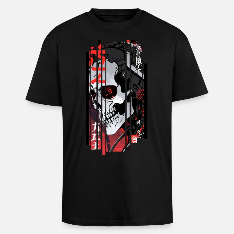 Cyborg schwarzer Kanji-Schädel - Oversized Heavyweight Unisex T-Shirt - Schwarz