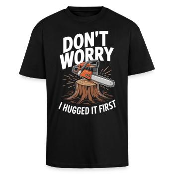 Chainsaw humor for forest lovers - Unisex Oversized Heavyweight T-shirt - black - Front - Alina (178cm) & Michal (187cm)