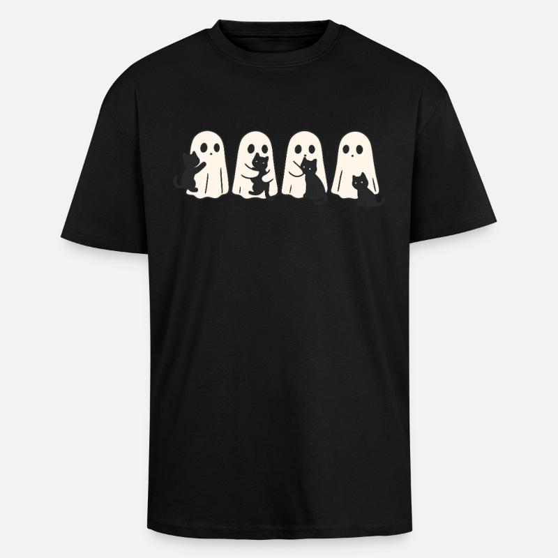 Geist & Katze – Halloween Fun - Oversized Heavyweight Unisex T-Shirt - Schwarz