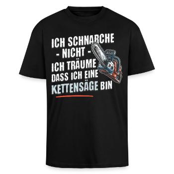 Schnarchen? Nein – Träume Ich bin eine Kettensäge! - Oversized Heavyweight Unisex T-Shirt - Schwarz - Vorne - Alina (178cm) & Michal (187cm)