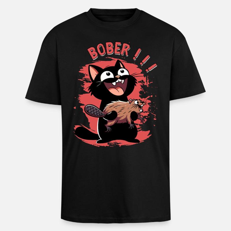 Hyper-Katze ruft „Bober!!!“ – Tierischer Ausraster - Oversized Heavyweight Unisex T-Shirt - Schwarz