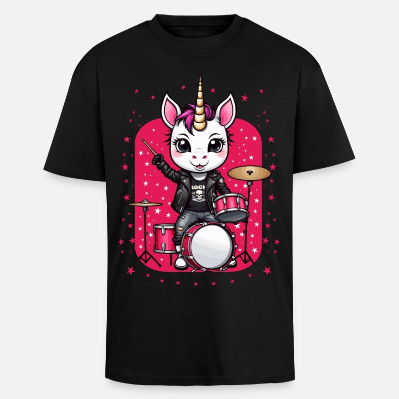 Punk Rock Einhorn - Oversized Heavyweight Unisex T-Shirt - Schwarz
